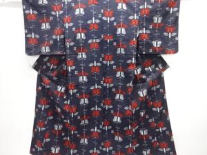 アンティーク　木綿本場久留米絣　遠州椿模様着物